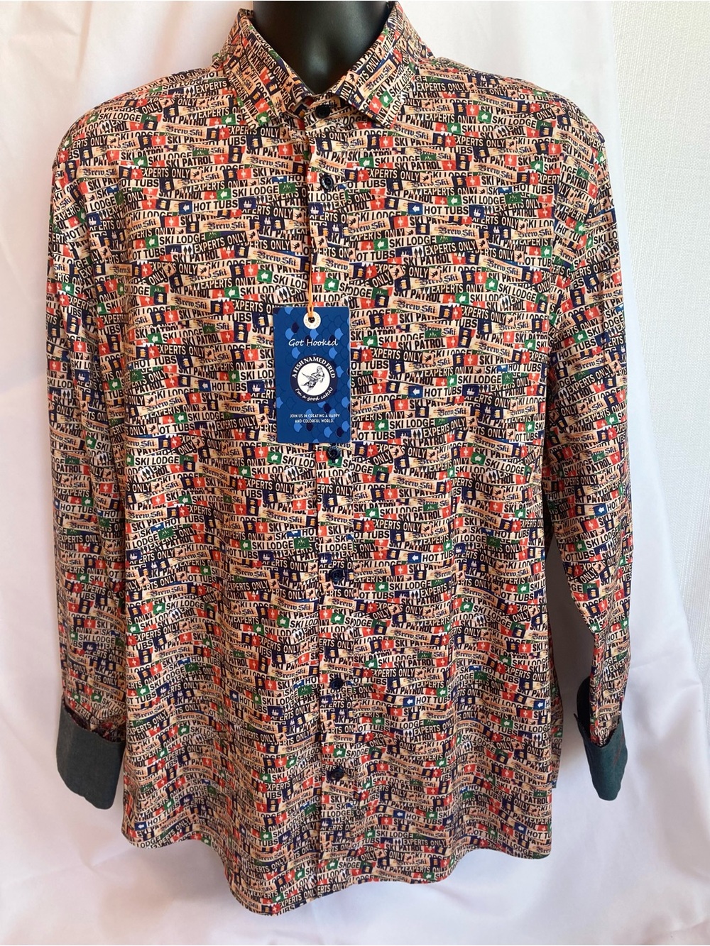 A Fish Named Fred Men XL Slopesboard Sand Ski Patrol Button Up Flip Cuffs NWT